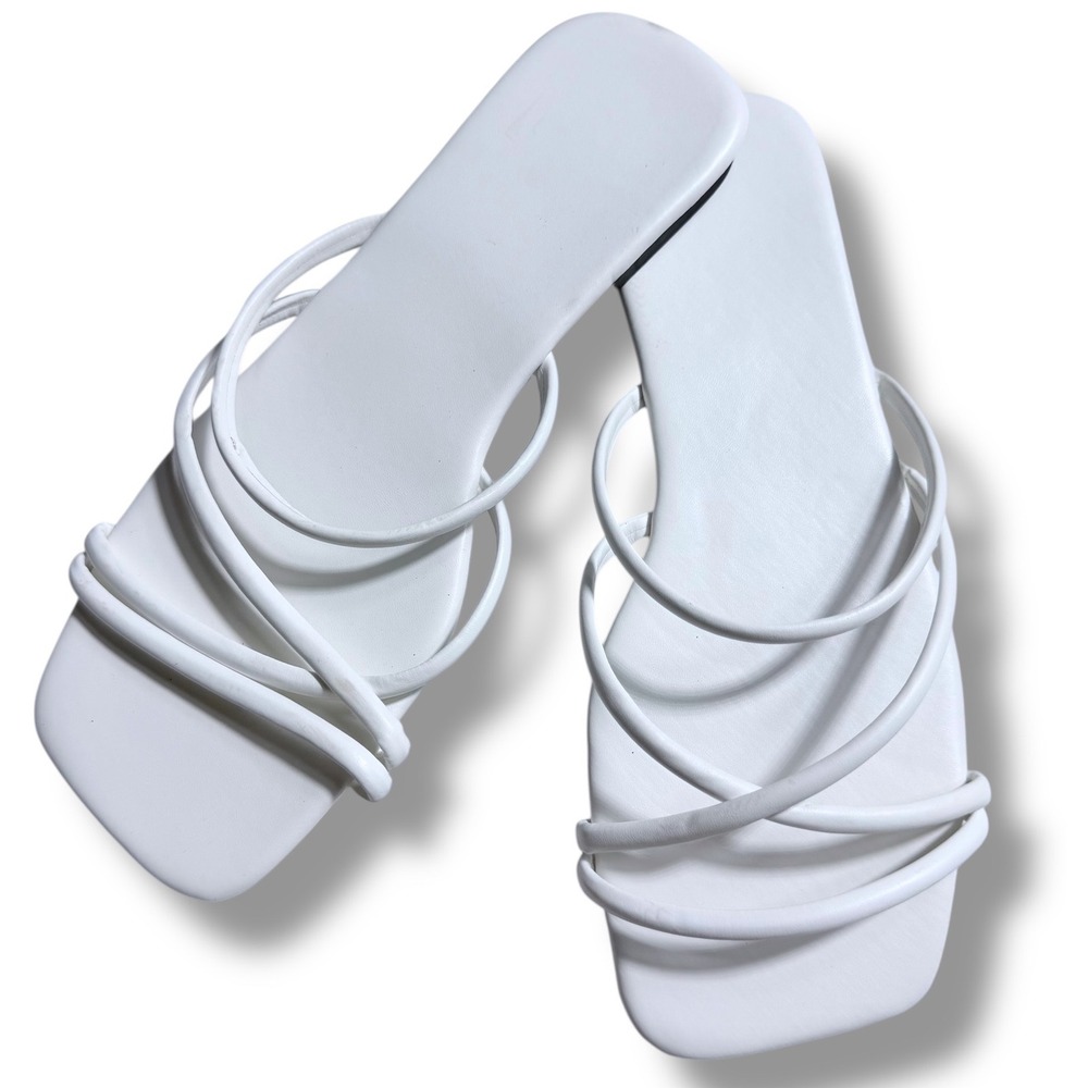 NEW White Strappy Square Toe Flat Sandals Women Size 6 EU 36